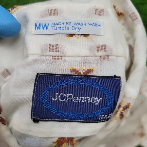 Vintage 70s JCPenney Dagger Collar Button Shirt Medium 15.5 33 Made In USA - Picture 13 of 14
